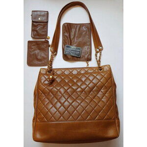CHANEL Brown Lambskin Shoulder Bag Tote